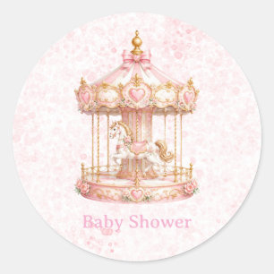 Sticker Rond Fête d'anniversaire de princesse carrousel rose