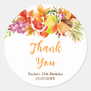 Sticker Rond Fête d'anniversaire de récolte d'automne Merci