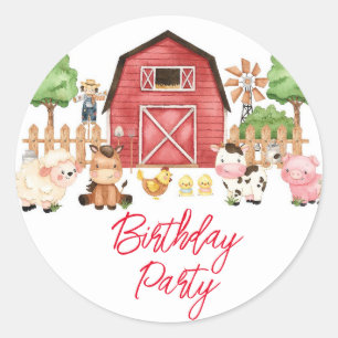 Sticker Rond Fête d'anniversaire de Red Farm Animaux