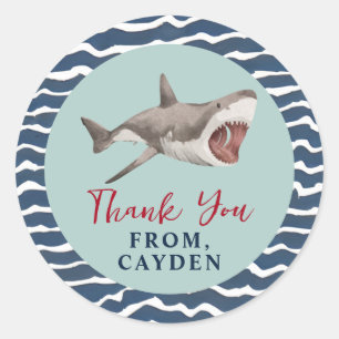 Sticker Rond Fête d'anniversaire de requin Merci