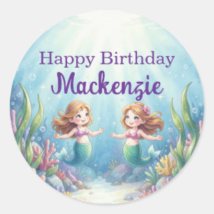 Sticker Rond Fête d'anniversaire de sirène sous la mer à l'aqua