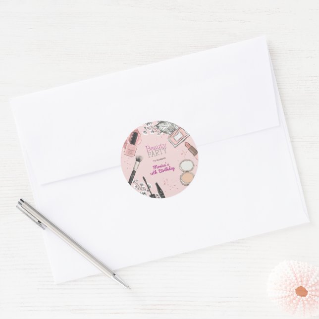 Sticker Rond Fête d'anniversaire de spa de beauté fille poussié (Enveloppe)