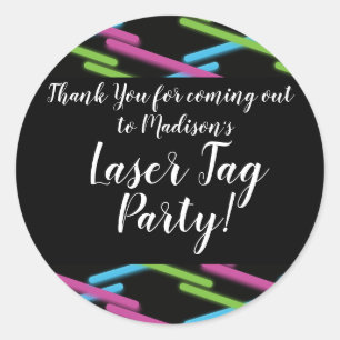 Sticker Rond Fête d'anniversaire de tag au laser néon sarcelle