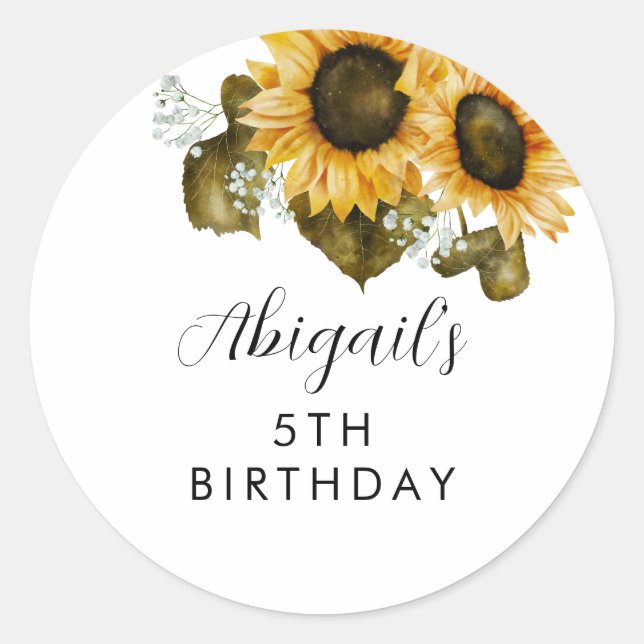 Sticker Rond Fête d'anniversaire de tournesol Favoriser (Devant)
