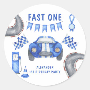 Sticker Rond Fête d'anniversaire de voiture de course 