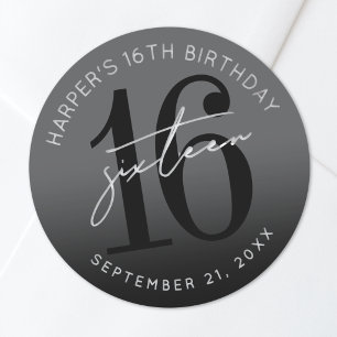 Sticker Rond Fête d'anniversaire des 16 ans en noir