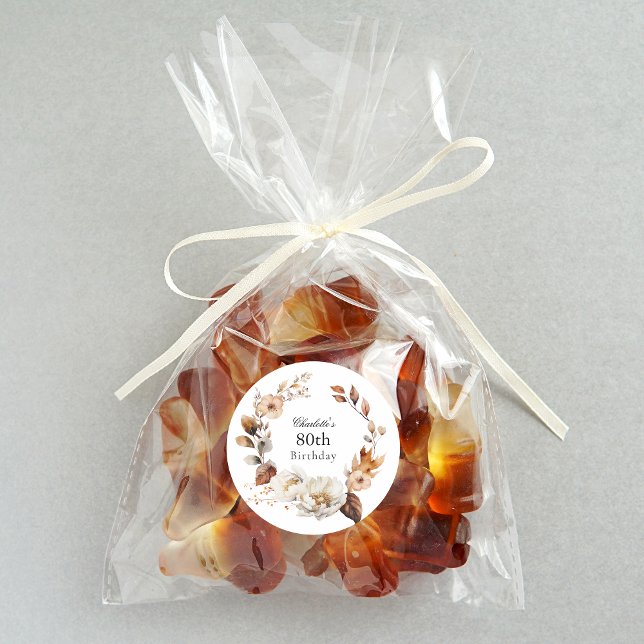 Sticker Rond Fête d'anniversaire des 80 ans sur le thème floral (Créateur téléchargé)