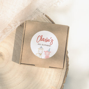 Sticker Rond Fête d'anniversaire des animaux de ferme