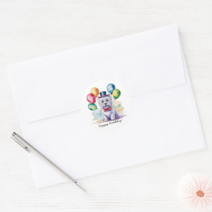Sticker Rond Fête d'anniversaire des enfants Westie à l'aquarel
