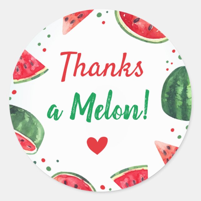 Sticker Rond Fête d'anniversaire d'été à la pastèque Merci beau (Devant)