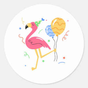 Sticker Rond Fête d'anniversaire d'été flamant rose mignon 
