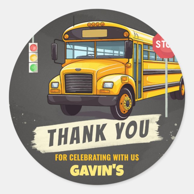 Sticker Rond Fête d'anniversaire du bus scolaire (Devant)