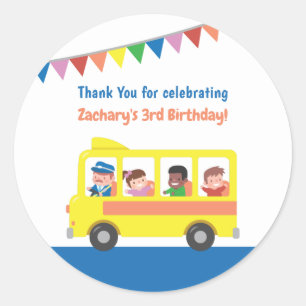 Sticker Rond Fête d'anniversaire du bus scolaire jaune Merci