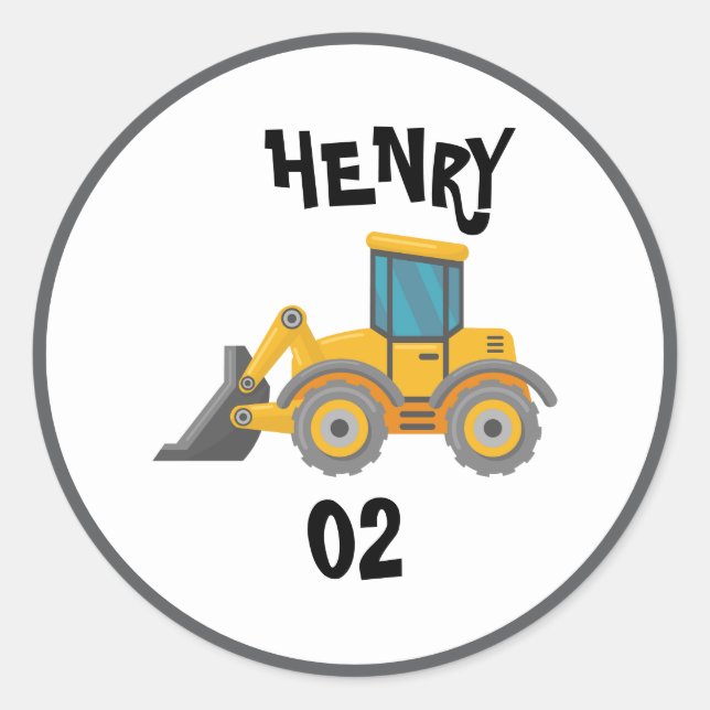 Sticker Rond Fête d'anniversaire du camion de vidange de constr (Devant)