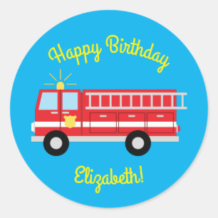 Sticker Rond Fête d'anniversaire du camion d'incendie