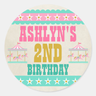 Sticker Rond Fête d'anniversaire du carrousel Personnalisée