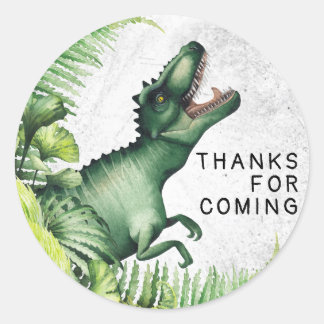 Sticker Rond Fête d'anniversaire du dinosaure T-Rex Merci