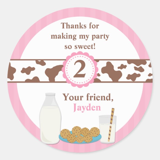 Sticker Rond Fête d'anniversaire du lait et des biscuits (Devant)