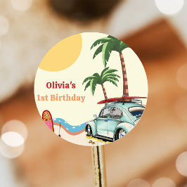 Sticker Rond Fête d'anniversaire du surf de plage
