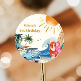 Sticker Rond Fête d'anniversaire du surf de plage