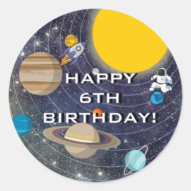 Sticker Rond Fête d'anniversaire du système solaire, cercle (Devant)