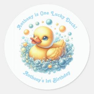Sticker Rond Fête d'anniversaire d'un an de Canard Chanceux