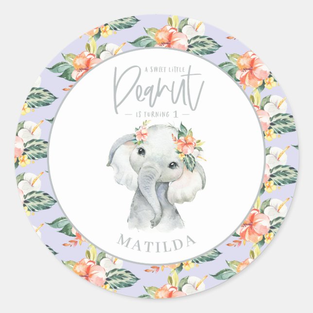 Sticker Rond Fête d'anniversaire d'un éléphant à l'aquarelle (Devant)