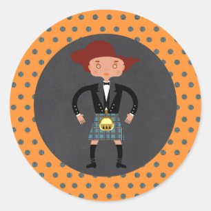 Sticker Rond Fête d'anniversaire d'un enfant d'Écosse avec kilt