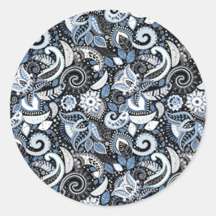Sticker Rond Fête d'anniversaire élégante à motif paisley blanc