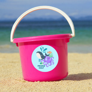 Sticker Rond Fête d'anniversaire enfant amis sous l'eau