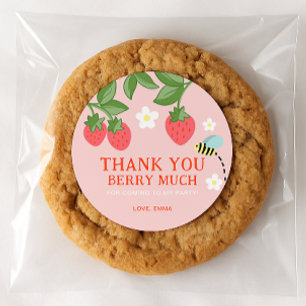Sticker Rond Fête d'anniversaire Faveur Merci fraise rose