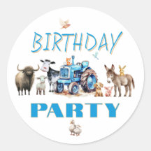 Fête d'anniversaire Ferme Animaux Tracteur Bleu