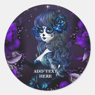 Sticker Rond Fête d'anniversaire Fille Mexicaine Jour des Morts