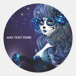 Sticker Rond Fête d'anniversaire Fille Mexicaine Jour des Morts