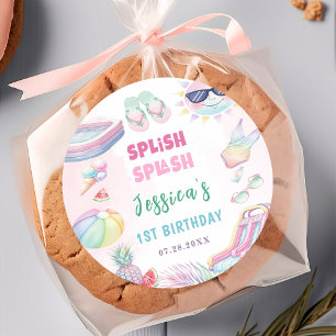 Sticker Rond Fête d'anniversaire fille toboggan aquatique été