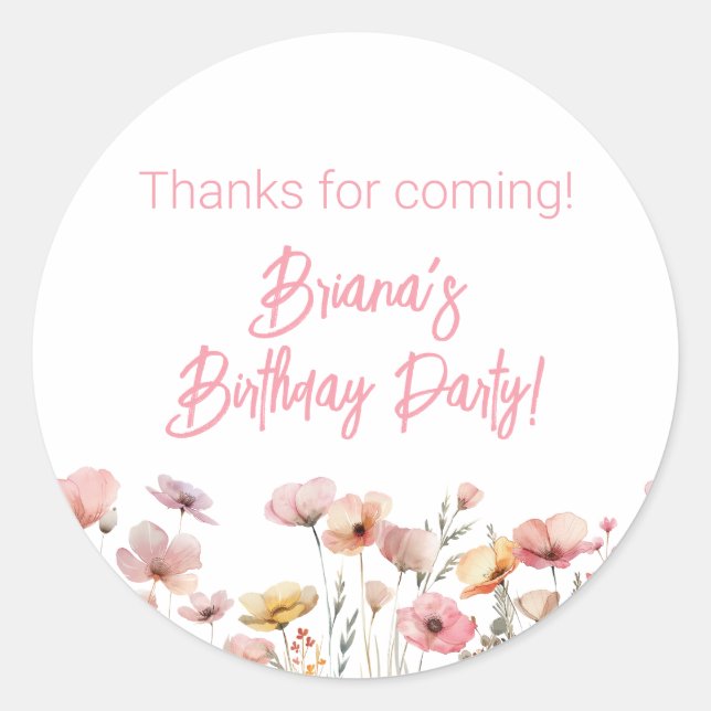 Sticker Rond Fête d'anniversaire Fleur sauvage rose (Devant)
