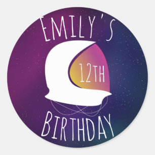 Sticker Rond Fête d'anniversaire Galaxie spatiale Astronaute Om