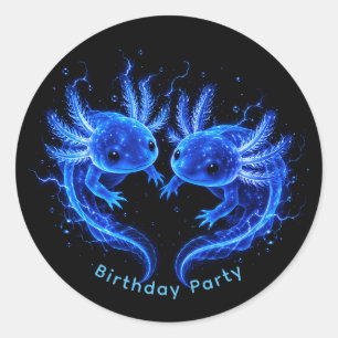 Sticker Rond Fête d'anniversaire garçon Axolotl Bleu Électrique