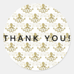 Sticker Rond Fête d'anniversaire Golden Octopus & Sea Shells Be