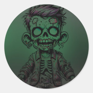 Sticker Rond Fête d'anniversaire Halloween Enfant Zombie Vert &