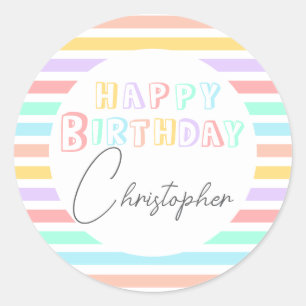 Sticker Rond Fête d'anniversaire joyeuse rayure colorée amusant