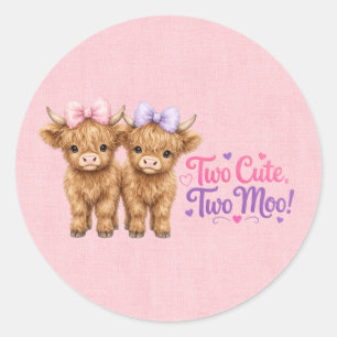 Sticker Rond Fête d'anniversaire jumelles vaches highland