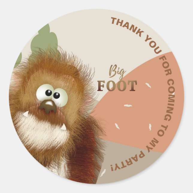 Sticker Rond Fête d'anniversaire Kids Nature Big Foot/ Sasquatc (Devant)