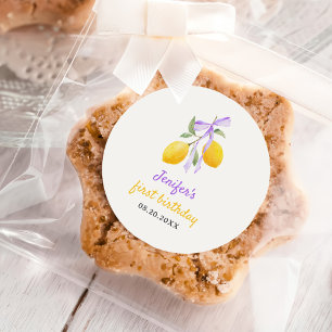 Sticker Rond Fête d'anniversaire Lemon Purple Bow