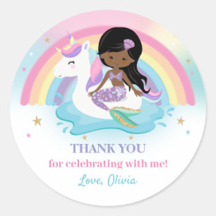 Sticker Rond Fête d'anniversaire Mermaid et Unicorn Pool Favor