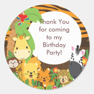 Sticker Rond Fête d'anniversaire mignonne de jungle de safari