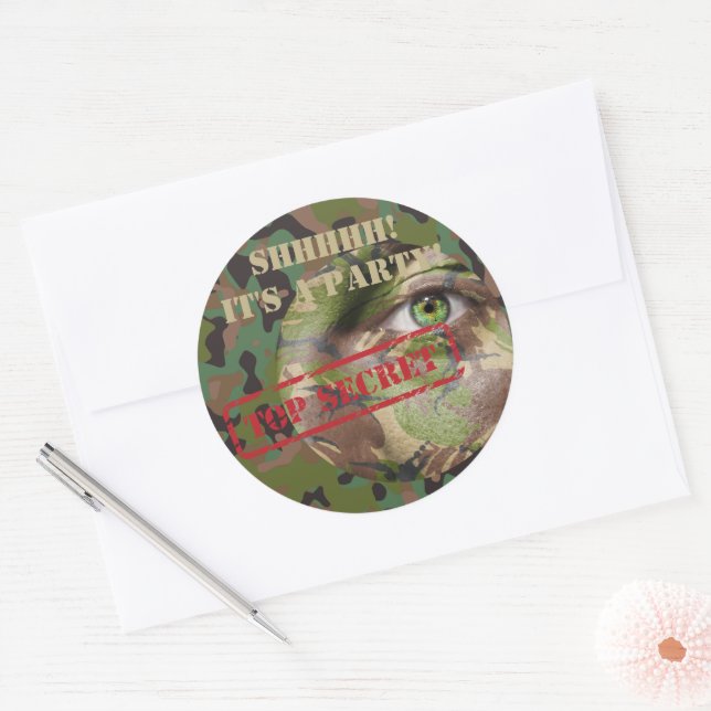 Sticker Rond Fête d'anniversaire militaire en camouflage GI (Enveloppe)
