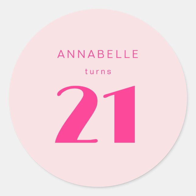 Sticker Rond Fête d'anniversaire moderne 21e Vingt et une rose (Devant)