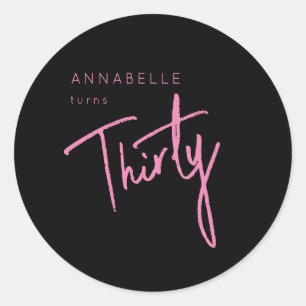 Sticker Rond Fête d'anniversaire Moderne 30e Trentième Trentièm