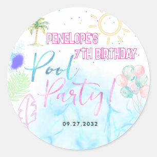 Sticker Rond Fête d'anniversaire moderne néon glow aquarelle pi